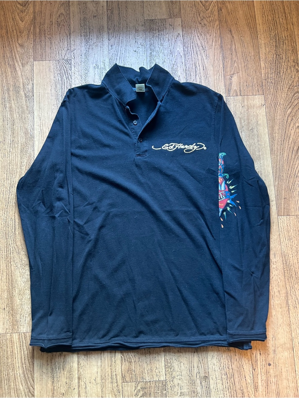 Vintage Y2K Ed Hardy by Christian Audigier Polo Long Sleeve Motorcycle Large